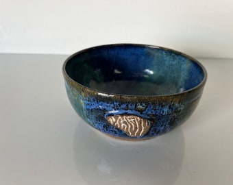 80's Vintage Blue Glaze Pottery Bowl, Signed