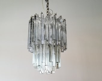 1970's Vintage Italian Tiered Clear Murano Glass Chandelier.