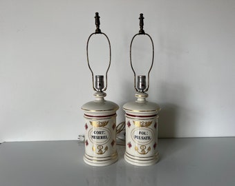 French Old Paris Porcelain Apothecary Jars Table Lamps - a Pair