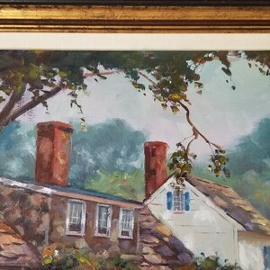 1970s Village Street Scene Oil Painting by Rogers, Framed. image 7