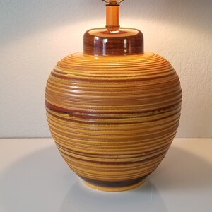 Mid-Century Textural Striped Pottery Table Lamp. image 4