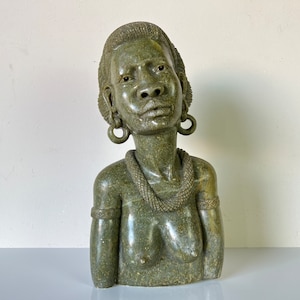 Vintage African Shona Woman Verdite Stone Zimbabwe Sculpture by Cashel K