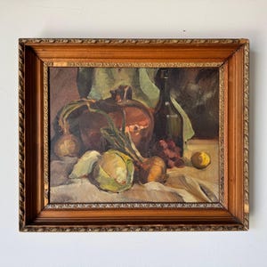 1950&#39;s Vintage Still Life Oil on Board Painting -Framed