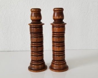 Mid-Century Turned Wood Candle Holders - a Pair .