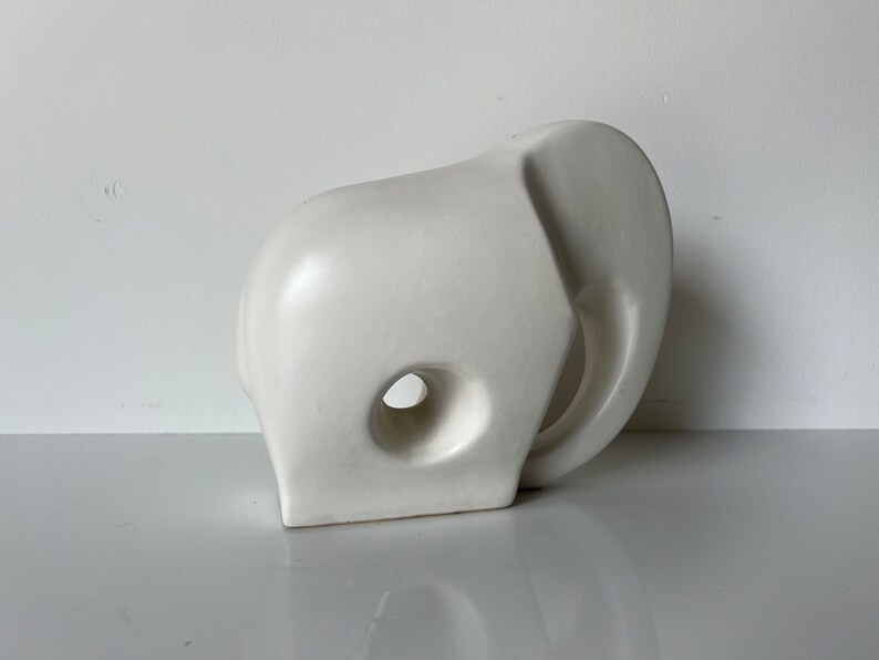 80's Modernist Azgla White Ceramic Minimalist Elephant Sculpture image 5