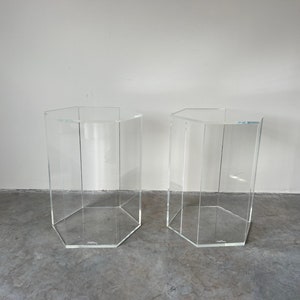 A Pair of Vintage Hexagon Lucite Pedestals, Signed image 1