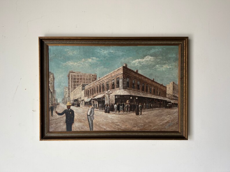 Vintage G. Neal Impressionist Streetscape Scene Oil on Canvas Painting image 1