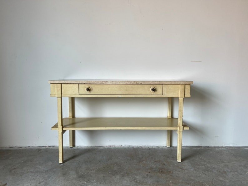 Italian Two Tier Console Table With Travertine Marble Top image 1