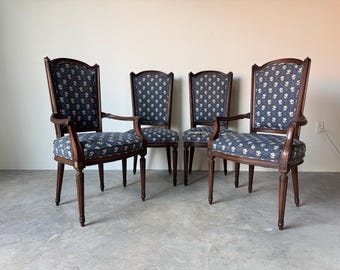 Vintage French Country Louis XVI–Style Carved Wood Frame Dining Chairs – Set of 4