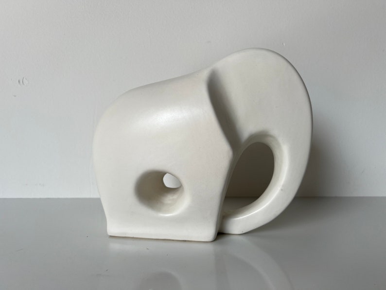 80's Modernist Azgla White Ceramic Minimalist Elephant Sculpture image 2