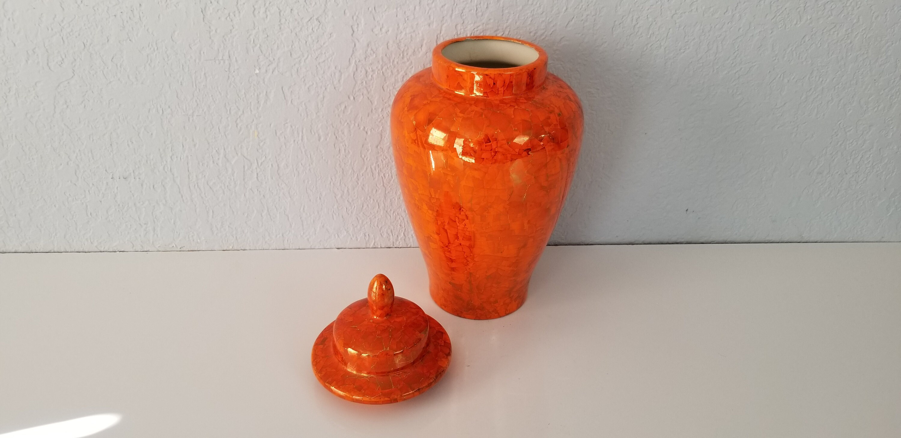 1971 Henry Orange Ginger Jar Urn Vase with Lid Signed Etsy