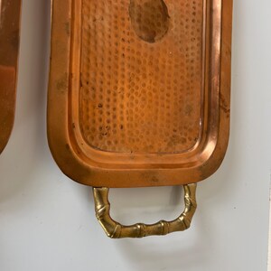 Vintage Hand Hammered Copper and Brass Handle Trays a Pair image 4