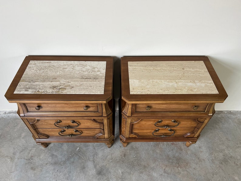 Mid-Century American of Martinsville Travertine Top Nightstands a Pair image 2