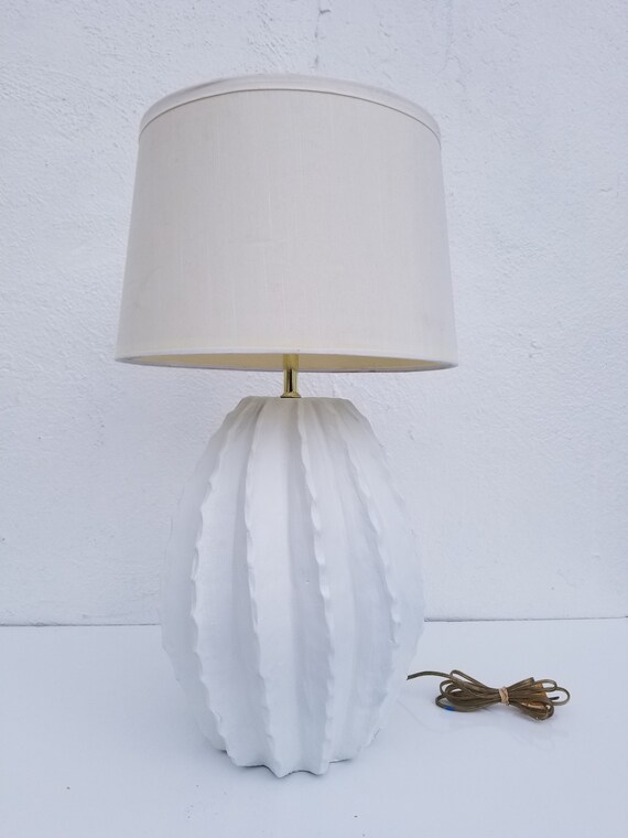 Vintage Fluted White Plaster Table Lamp