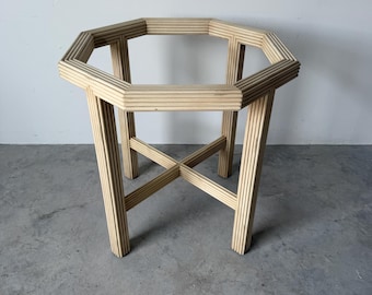 Vintage Faux Pencil Reed Carved Wood Octagonal Dining Table Base