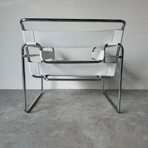 Vintage Marcel Breuer Wassily Style Chrome White Leather Sling Lounge Chair image 4