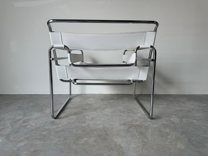 Vintage Marcel Breuer Wassily Style Chrome White Leather Sling Lounge Chair image 4