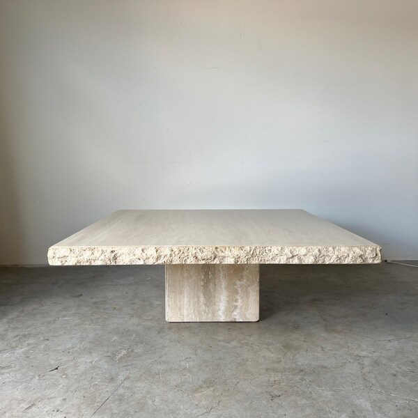 Beige Italian Postmodern Travertine Coffee Table