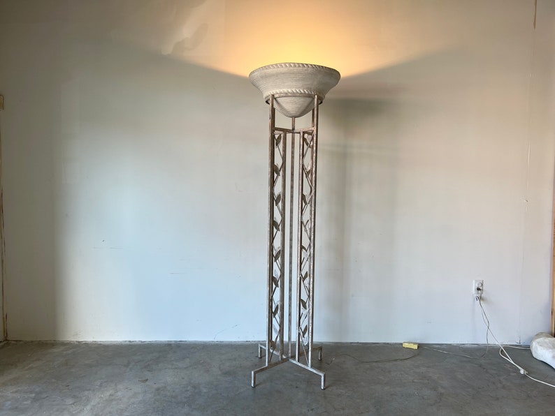 1980's Postmodern Style Sculptural Metal and Plaster Torchiere Floor Lamp image 1