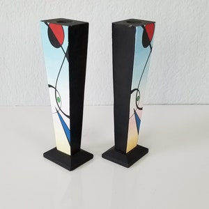 1990s Postmodern Memphis Style Hand Painted Candle Holders a Pair. image 3