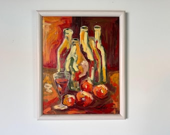 1980s Vintage Impressionist Abstract Still Life Oil Painting on Board – Signed