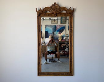 Vintage Italian LaBarge Carved Wood Wall Mirror with Beveled Glass