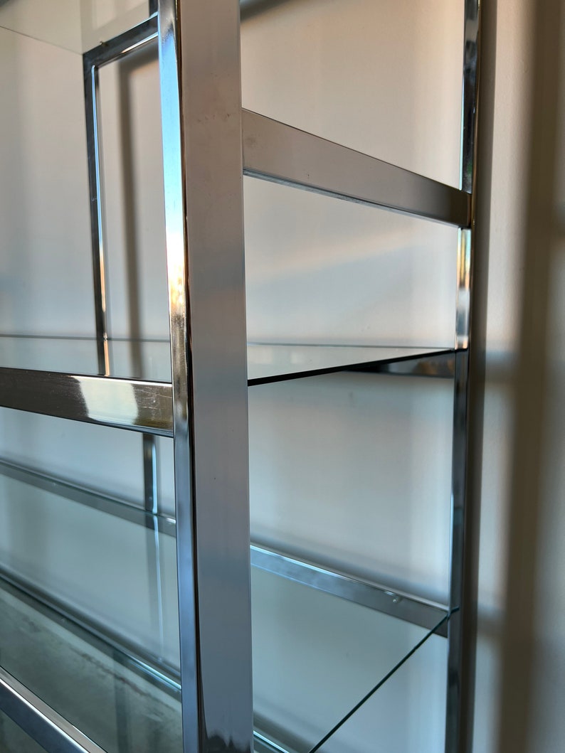 70's Mid Century Milo Baughman Style Chrome Etagere /Display Shelf image 5