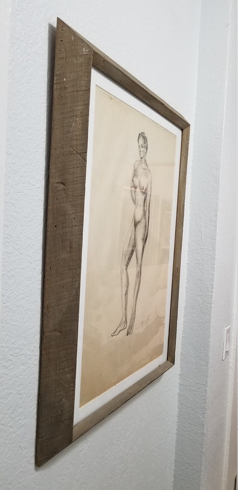 Vintage Abstract James Battle Standing Nude Woman Charcoal On Paper Drawing . image 2
