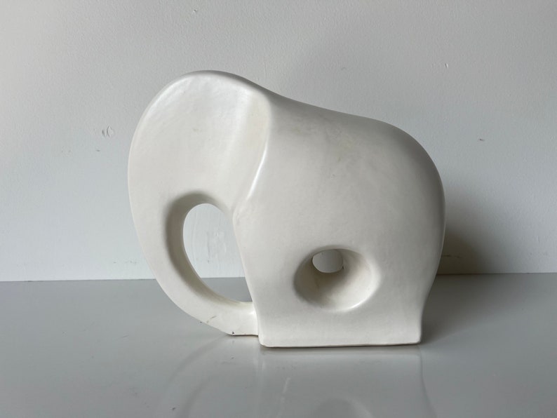 80's Modernist Azgla White Ceramic Minimalist Elephant Sculpture image 1