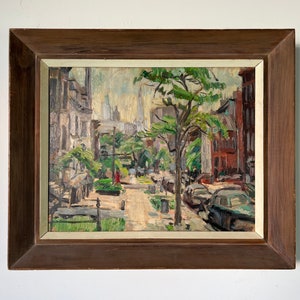 Vintage Paris Street Scene Impressionist Original Oil Painting , Signed