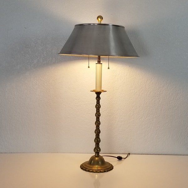 1950's Vintage French Gilt Bronze Candlestick AS Bouillotte Desk / Table Lamp .