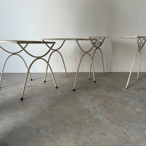 70's Mid-Century Salterini Style Wrought Iron Nesting Patio Side Tables Set Of 3 image 2