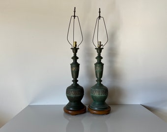 James Mont Style Brass Chinoiserie Table Lamps - a Pair