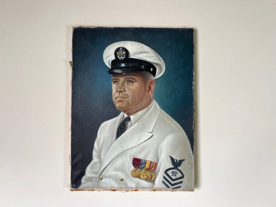 Vintage Oil Portrait Painting of a Naval Officer, Signed - Etsy
