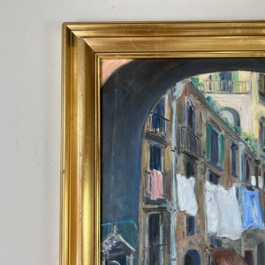 60's Vintage Yenica C. Urban Street Market Scene Impressionist Oil on Canvas Painting, Framed image 7