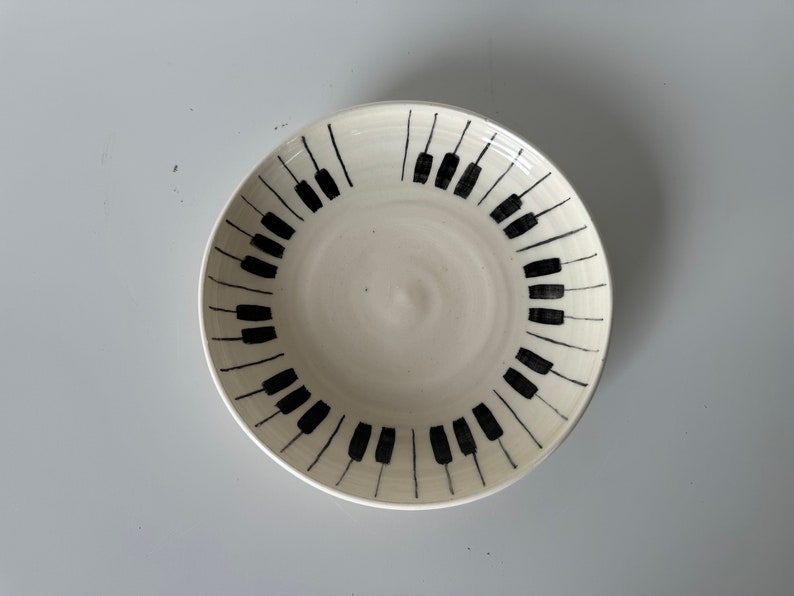 Vintage White and Black Ceramic Glazed Decorative Plate, Signed image 1