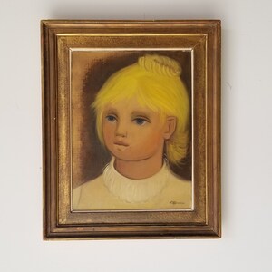 1960s Portrait of a Girl Oil Painting, Framed image 3