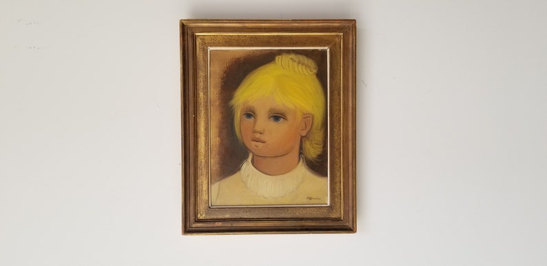 1960s Portrait of a Girl Oil Painting, Framed image 3