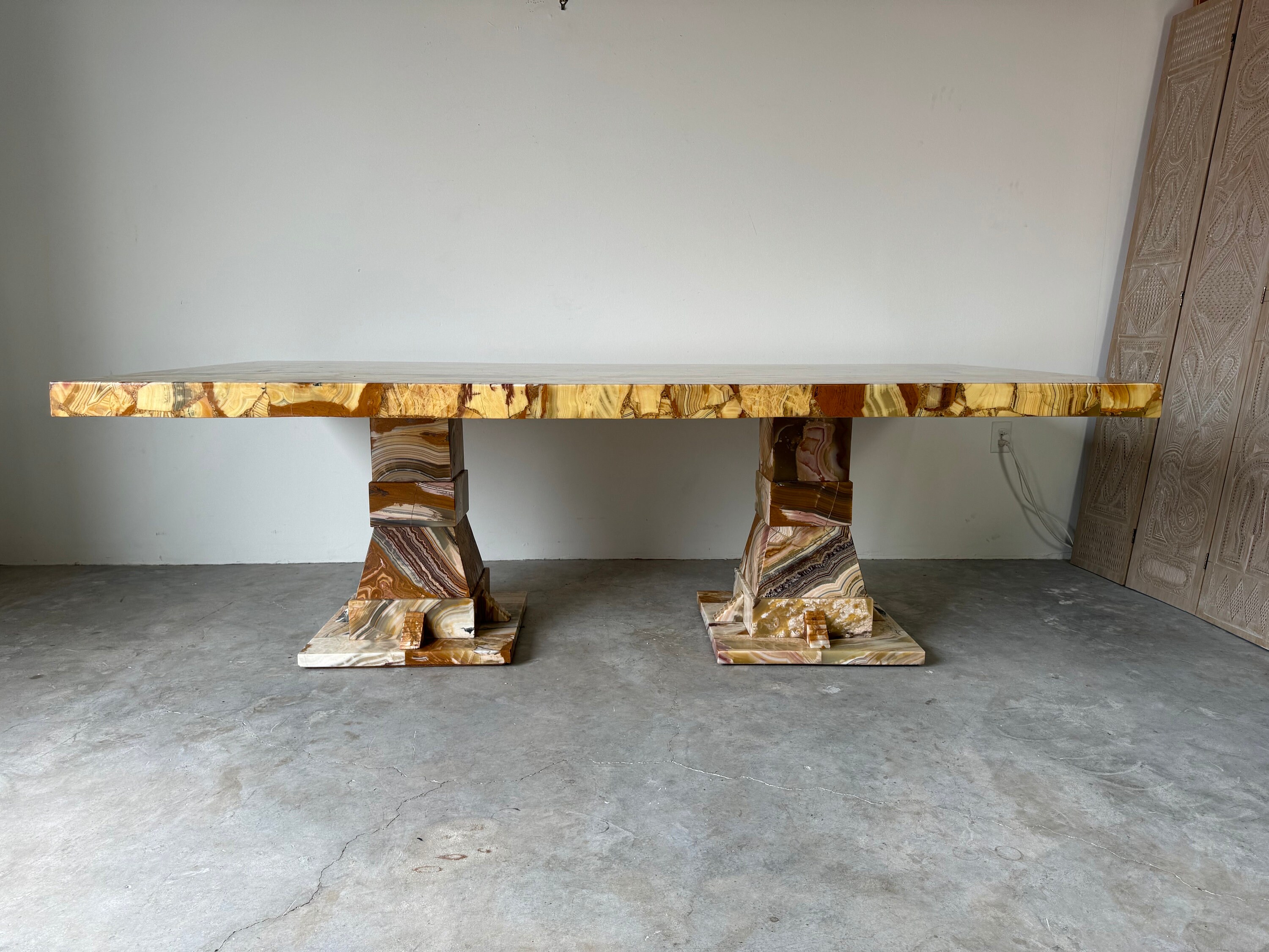 Oversize Arturo Pani for Muller of Mexico Mid-Century Modern  Patchwork Onyx  Dining - Conference Table