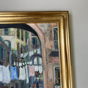 60's Vintage Yenica C. Urban Street Market Scene Impressionist Oil on Canvas Painting, Framed image 5