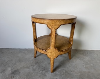 Vintage Maitland-Smith Faux Ostrich Leather Round Two-Tier End Table