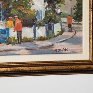 1970s Village Street Scene Oil Painting by Rogers, Framed. image 5