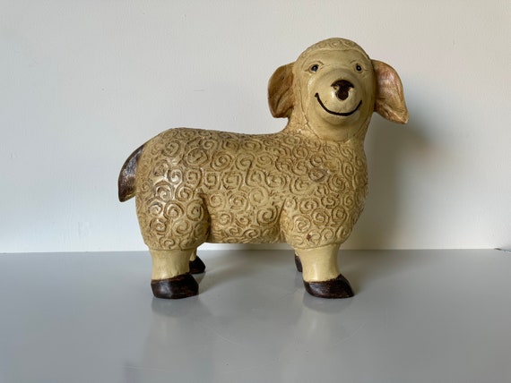 Vintage Hand Carved Wood Sheep Sculpture - Etsy 日本