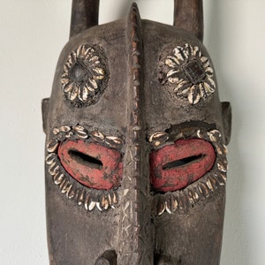 Vintage African Tribal Ceremonial Horn Head Crocodile Mask image 5