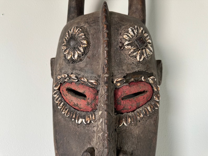 Vintage African Tribal Ceremonial Horn Head Crocodile Mask image 5