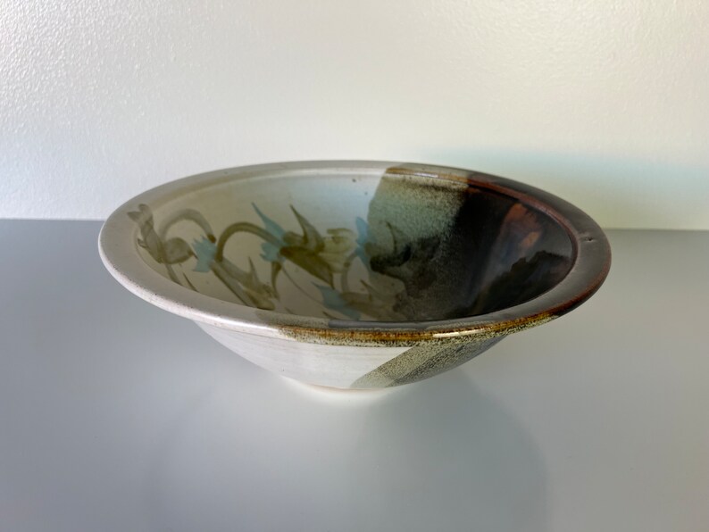 Vintage Hand Painted Abstract Design Pottery Bowl image 1