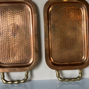 Vintage Hand Hammered Copper and Brass Handle Trays a Pair image 8