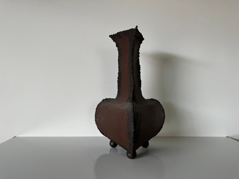 Vintage Art Torch Cut Brutalist Metal Vase Sculpture image 1