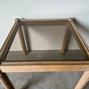 80's Postmodern Cerused Carved Wood Side Table With Glass Top image 3