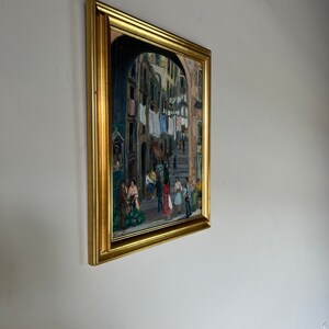60's Vintage Yenica C. Urban Street Market Scene Impressionist Oil on Canvas Painting, Framed image 2